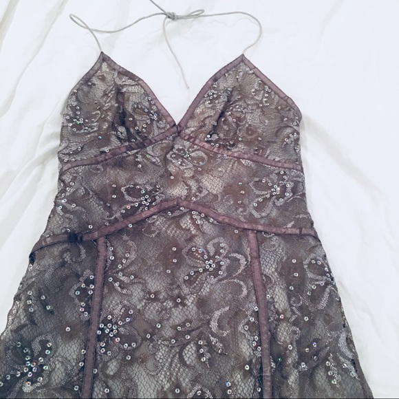 Express sparkly halter dress w/ Lace detail - Picture 3 of 5